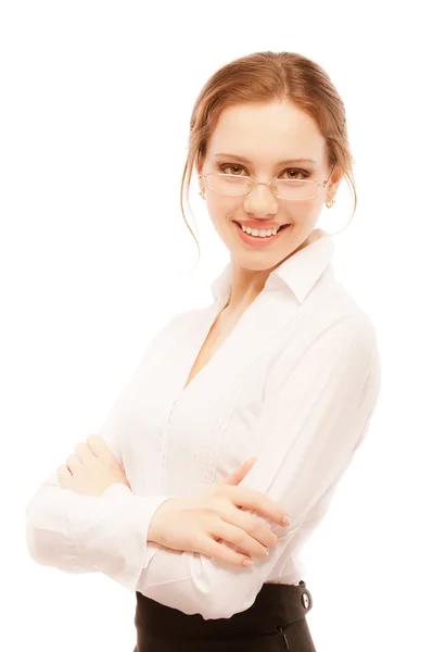 Портрет улыбающейся деловой женщины в очках — стоковое фото