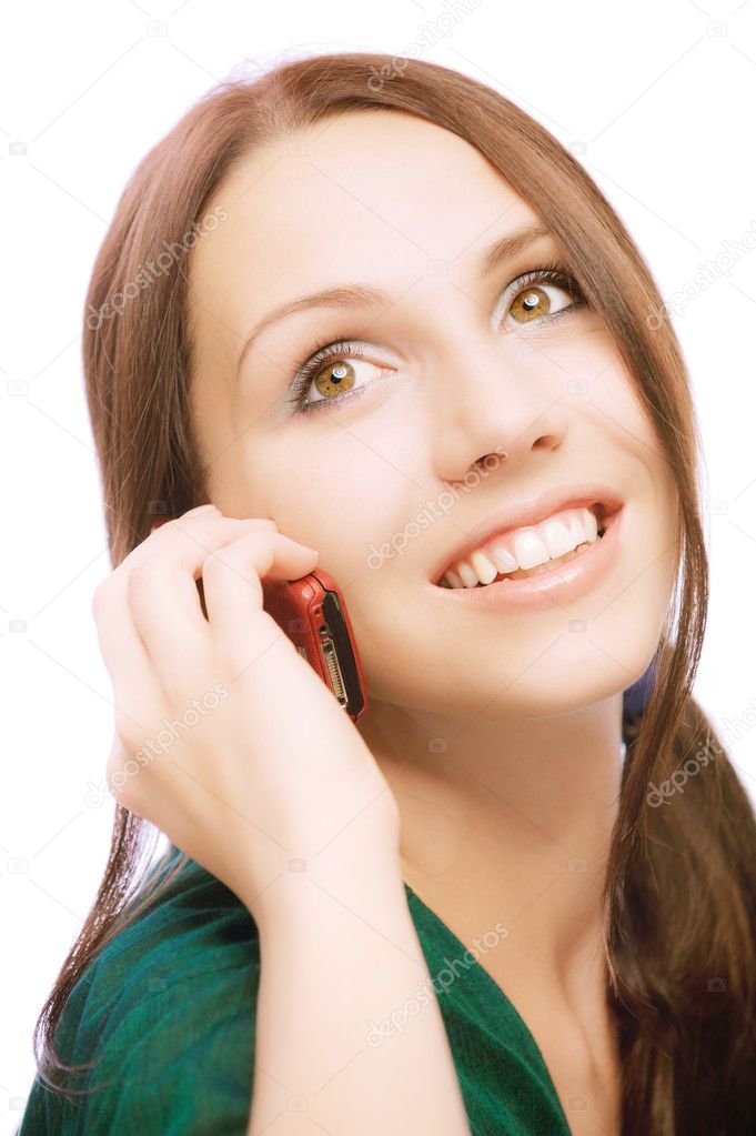 Charming girl speaks by phone