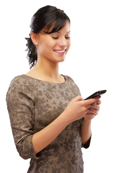 Beautiful brunette with cellphone — Stock Photo, Image