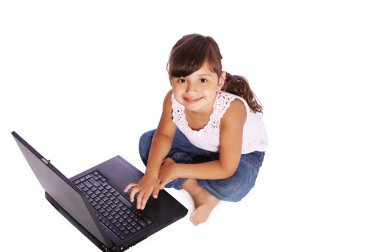 Kid girl with laptop clipart