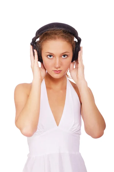 Chica en auriculares — Foto de Stock