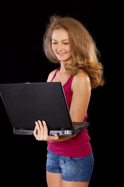 Meisje met laptop — Stockfoto