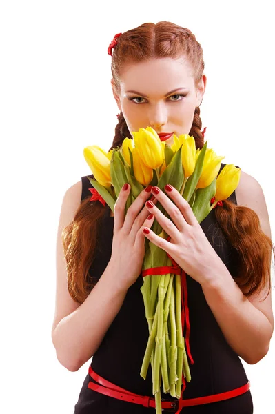 Girl with tulips — Stock Photo, Image