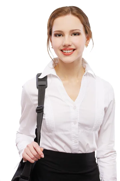Chica con bolsa para ordenador portátil —  Fotos de Stock