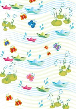 Childish background with paperships clipart