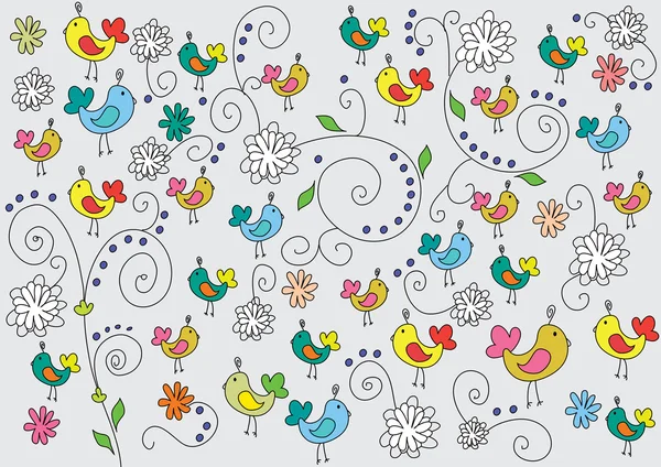鳥とベクターの花の背景 — ストックベクタ