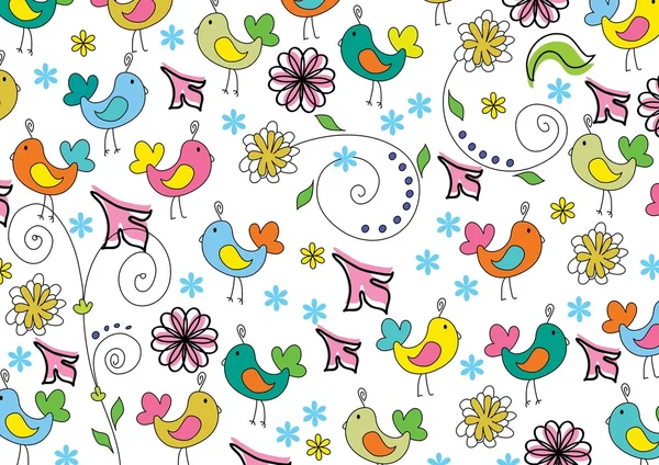 Floral background with funny birds — Stock Vector