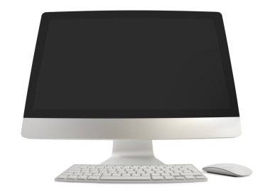 Wide Angled Computer, Keyboard And Mouse clipart