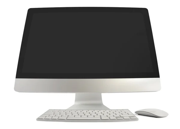 Широкоугольный компьютер, клавиатура и мышь — стоковое фото