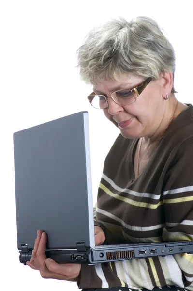 Γυναίκα με φορητό υπολογιστή μακροεντολή — Φωτογραφία Αρχείου