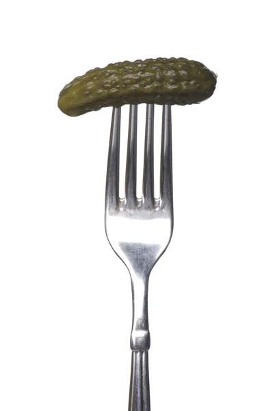 Cucumber on fork macro — Stock Photo, Image
