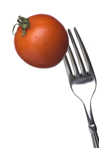 Çatal makro üzerinde domates — Stok fotoğraf