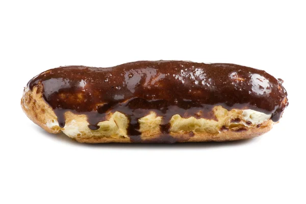 Chocolate eclair on white close up — Stock Photo, Image