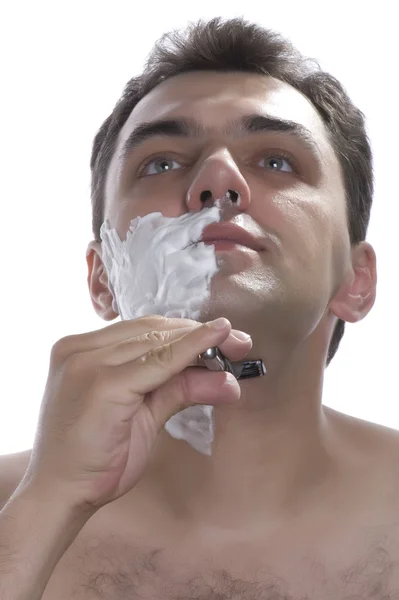 Ξύρισμα άνδρες που απομονώνονται σε λευκό φόντο — Φωτογραφία Αρχείου