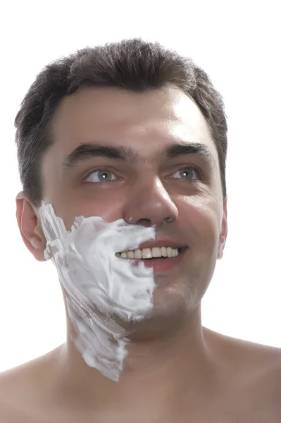 Männer auf weißem Hintergrund rasieren — Stockfoto