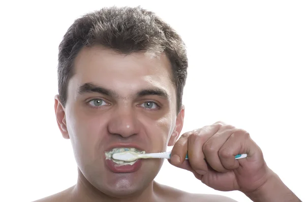 치아를 청소 하는 남자 — 스톡 사진