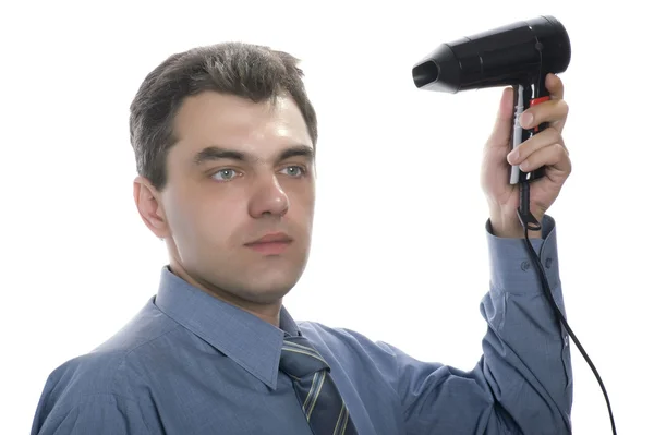 Men with hairdryer — Stock Photo, Image