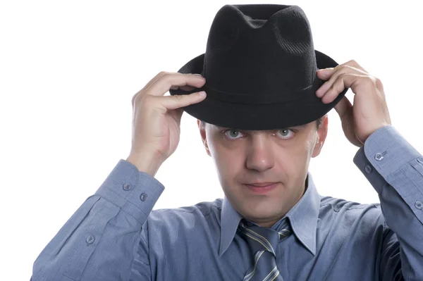Men on black hat — Stock Photo, Image