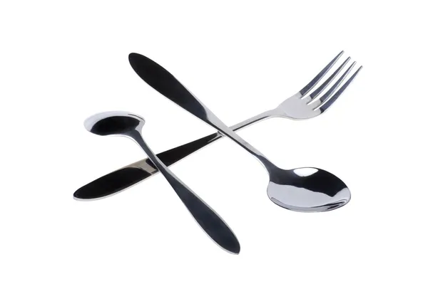 Cucchiaio con forchetta da vicino — Foto Stock