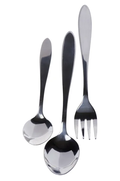 Spoon with fork on white background — Stock Photo, Image