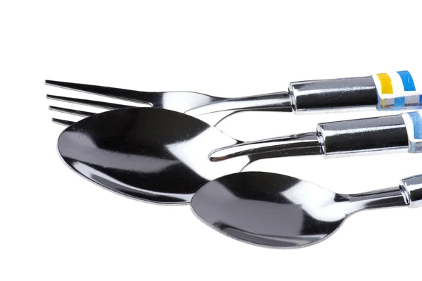Spoon with fork on white — Stock Photo, Image