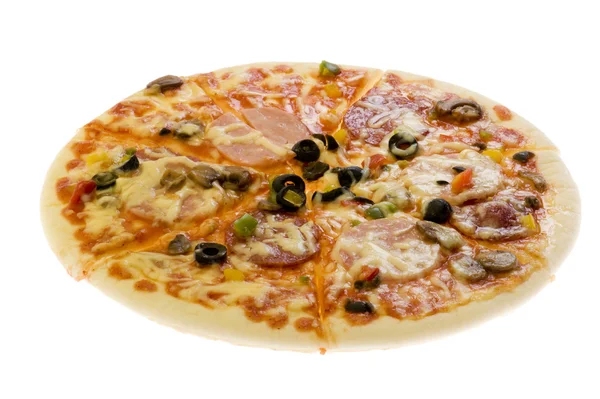 Cutting pizza on white — Stock Photo, Image