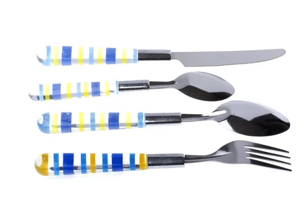 Cucchiaio di utensil con forchetta su bianco — Foto Stock