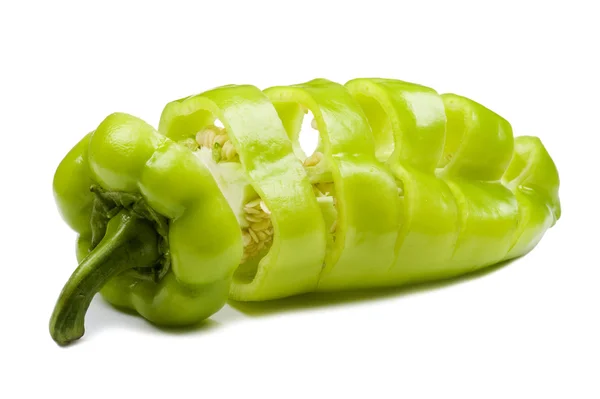 Cutting pepper on white — Stock Photo, Image