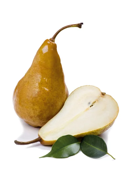 Cutting pear on white — Stock Photo, Image