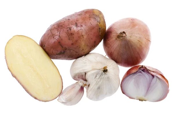 Картопля з цибулею на білому — стокове фото