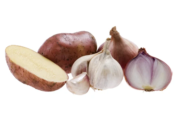 Patata con cebolla sobre fondo blanco —  Fotos de Stock