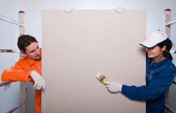 Werknemers in de bouw schilderij — Stockfoto