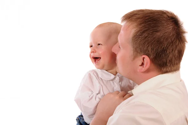 Šťastný otec a syn (izolované na bílém) — Stock fotografie