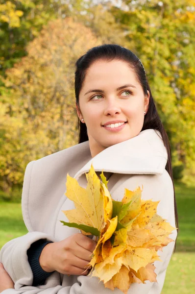 Young beautiful woman in the autumn park — Stock Photo, Image