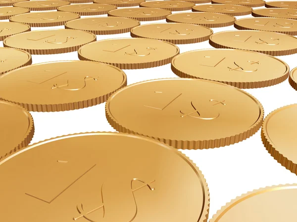 stock image Gold dollar coin carpet on white