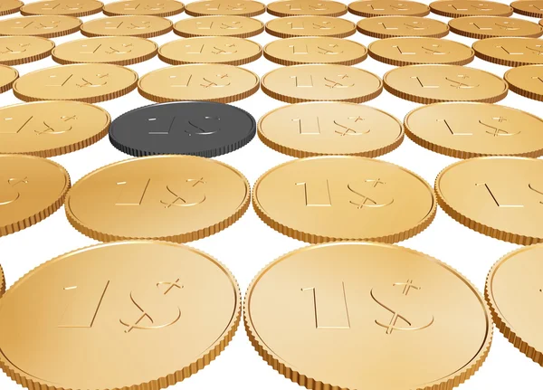 Gold dollar coin carpet on white — Stock Photo, Image