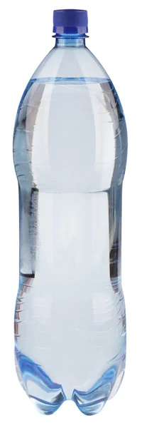 Water in de fles met blauw kop geïsoleerd — Stockfoto