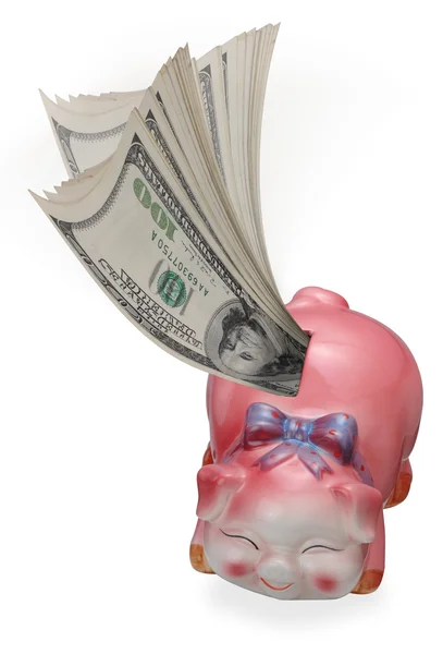 Dinheiro e rosa porquinho banco . — Fotografia de Stock