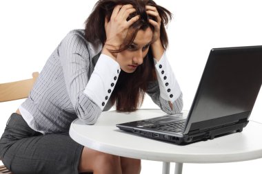 Tired women sitting with computer clipart