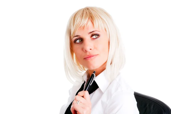 Blond businesswoman holding pen — Stock Photo, Image