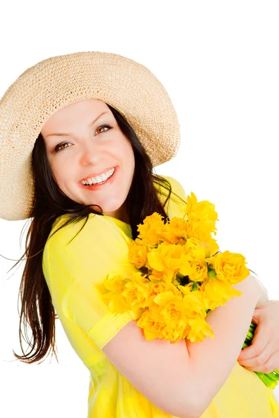 Spring woman holding flowers Stock Image