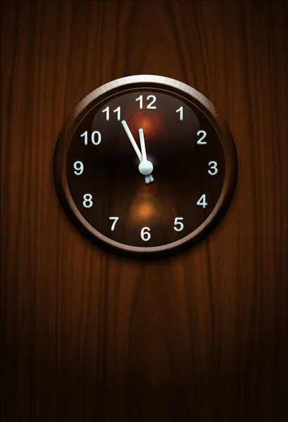 Reloj de madera en la pared de madera — Foto de Stock