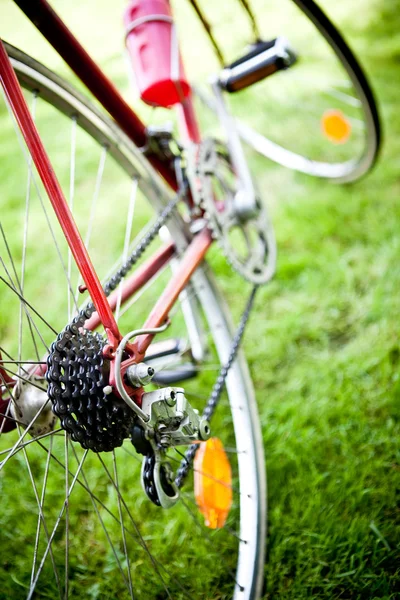 Cassete de bicicleta de corrida traseira na roda com corrente — Fotografia de Stock