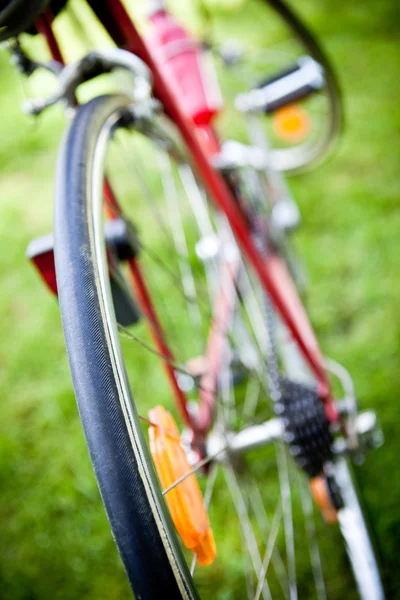 Achterzijde race fiets wiel op het wiel met ketting — Stockfoto