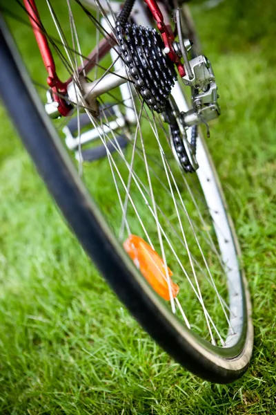 Roda de bicicleta de corrida traseira na roda com corrente — Fotografia de Stock