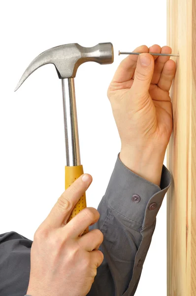 Hands with Hammer and Nail — Stock Photo, Image