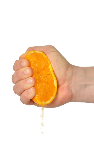 Hand med orange — Stockfoto