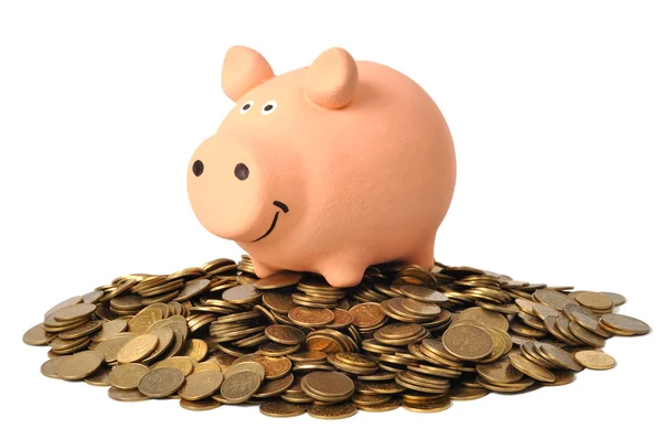 Piggy Bank and Coins — Stock Photo, Image