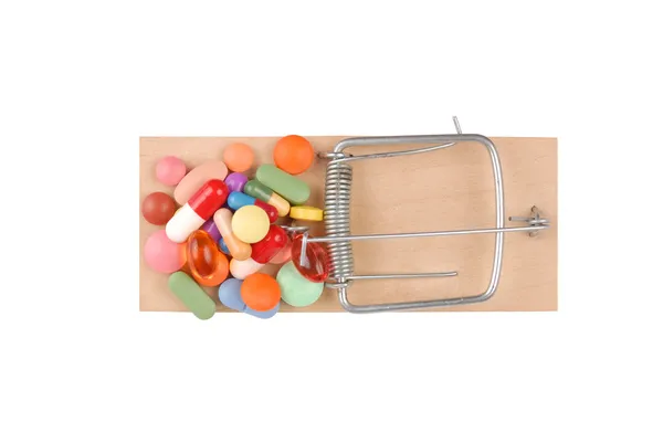 Mousetrap e pílulas — Fotografia de Stock