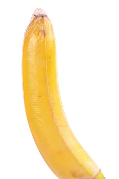 Preservativo sobre Banana — Fotografia de Stock
